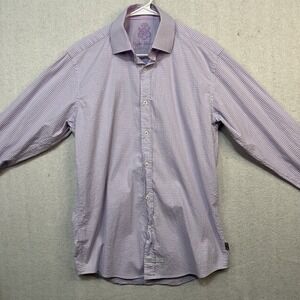 English Laundry Men's Long Sleeve Purple Check 15.5 34/35 Flip Cuff Handsome